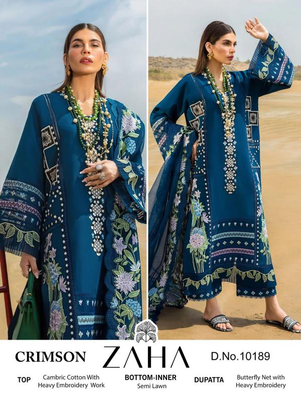 Zaha Crimson Cambric Designer Pakistani Suit Collection